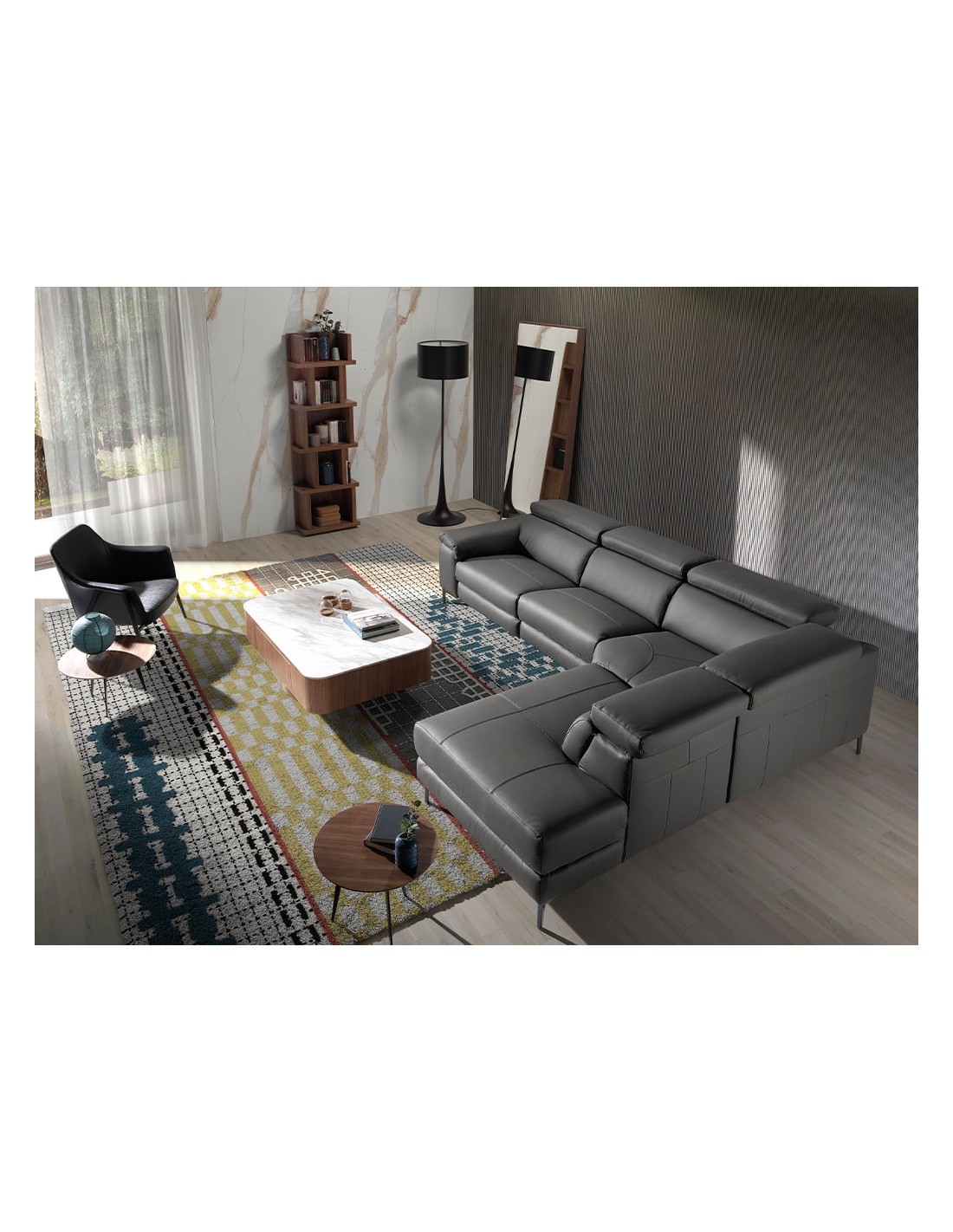 Sofá chaise longue relax derecha piel gris oscuro