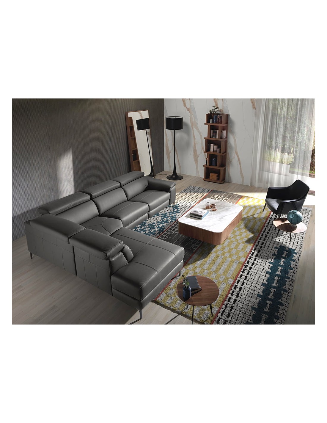 Sofá chaise longue relax izquierda piel gris...