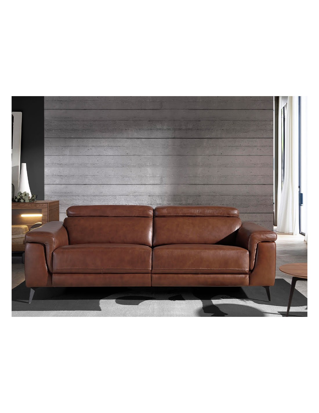Sofá relax 3 plazas piel marrón