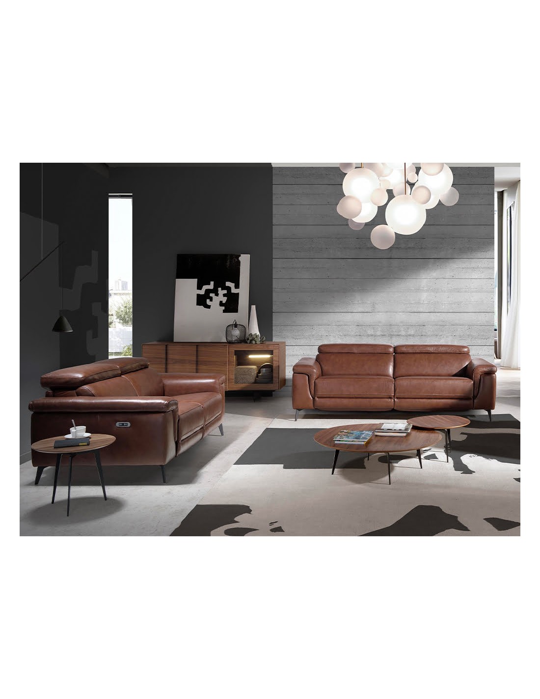 Sofá relax 3 plazas piel marrón