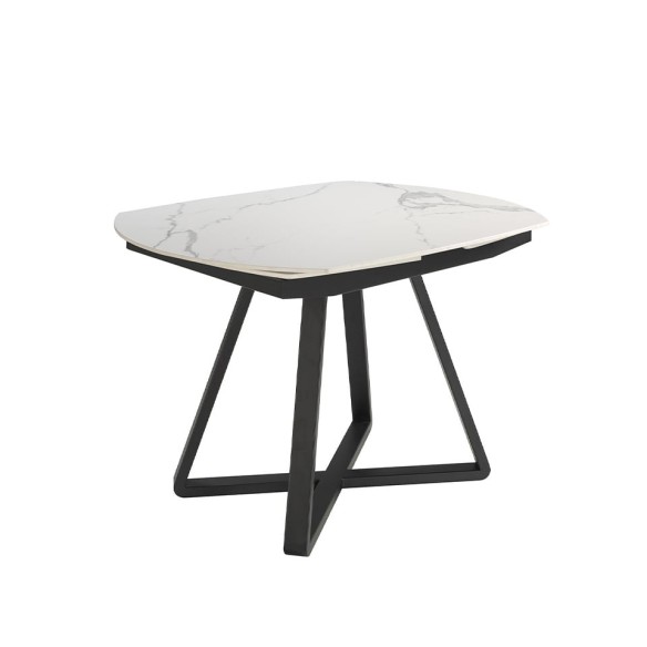 Mesa comedor extensible ovalada barril mármol porcelánico y acero negro