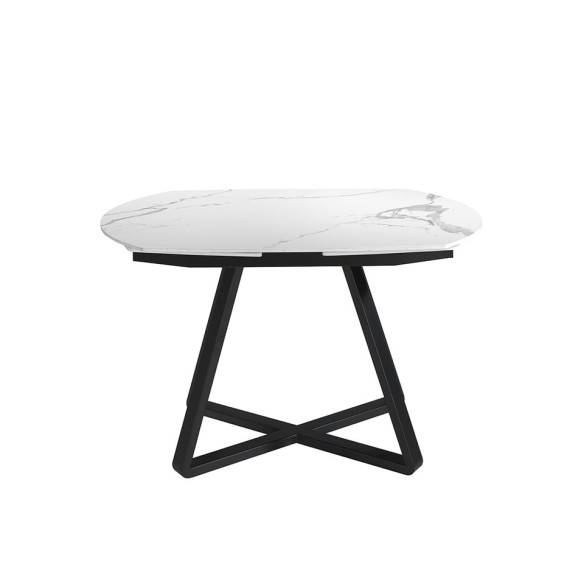 Mesa comedor extensible ovalada barril mármol porcelánico y acero negro
