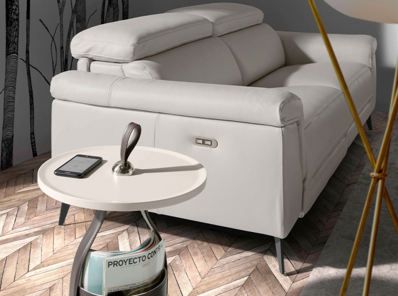 Sofá relax 3 plazas piel gris