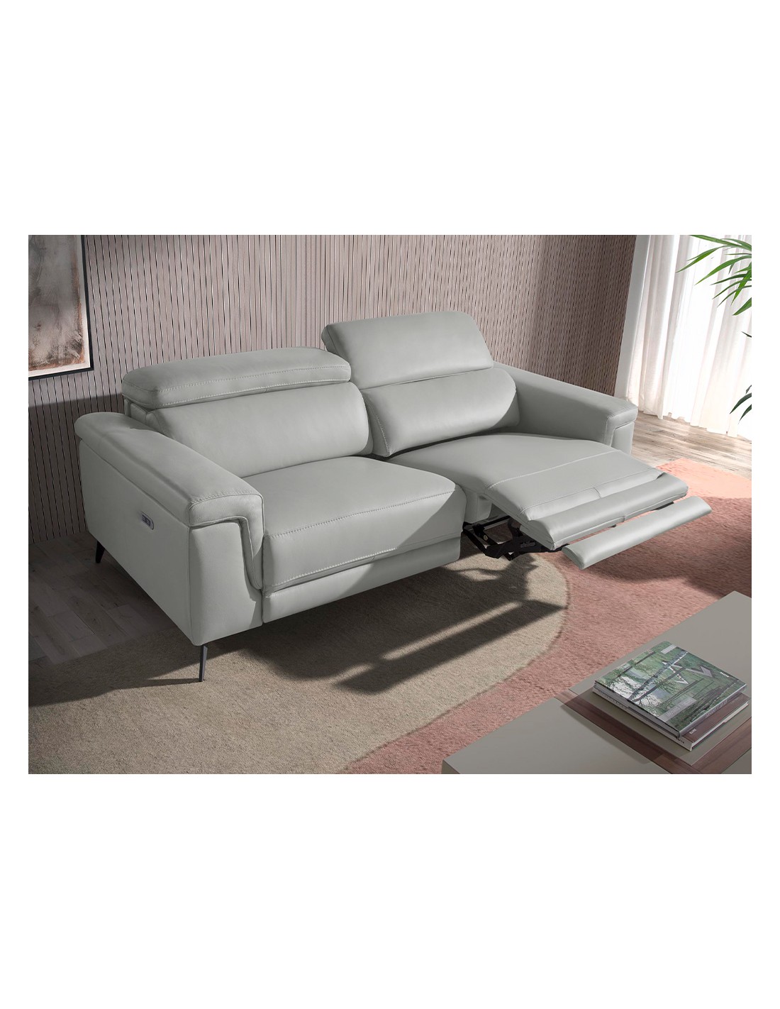 Sofá relax 2 plazas piel gris