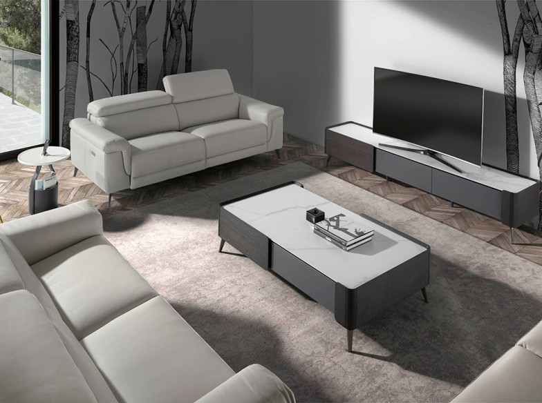 Sofá relax 2 plazas piel gris