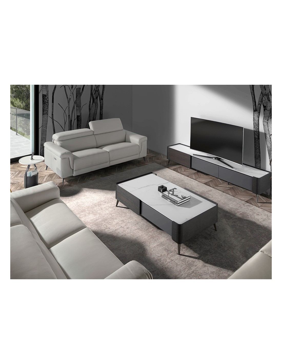 Sofá relax 2 plazas piel gris