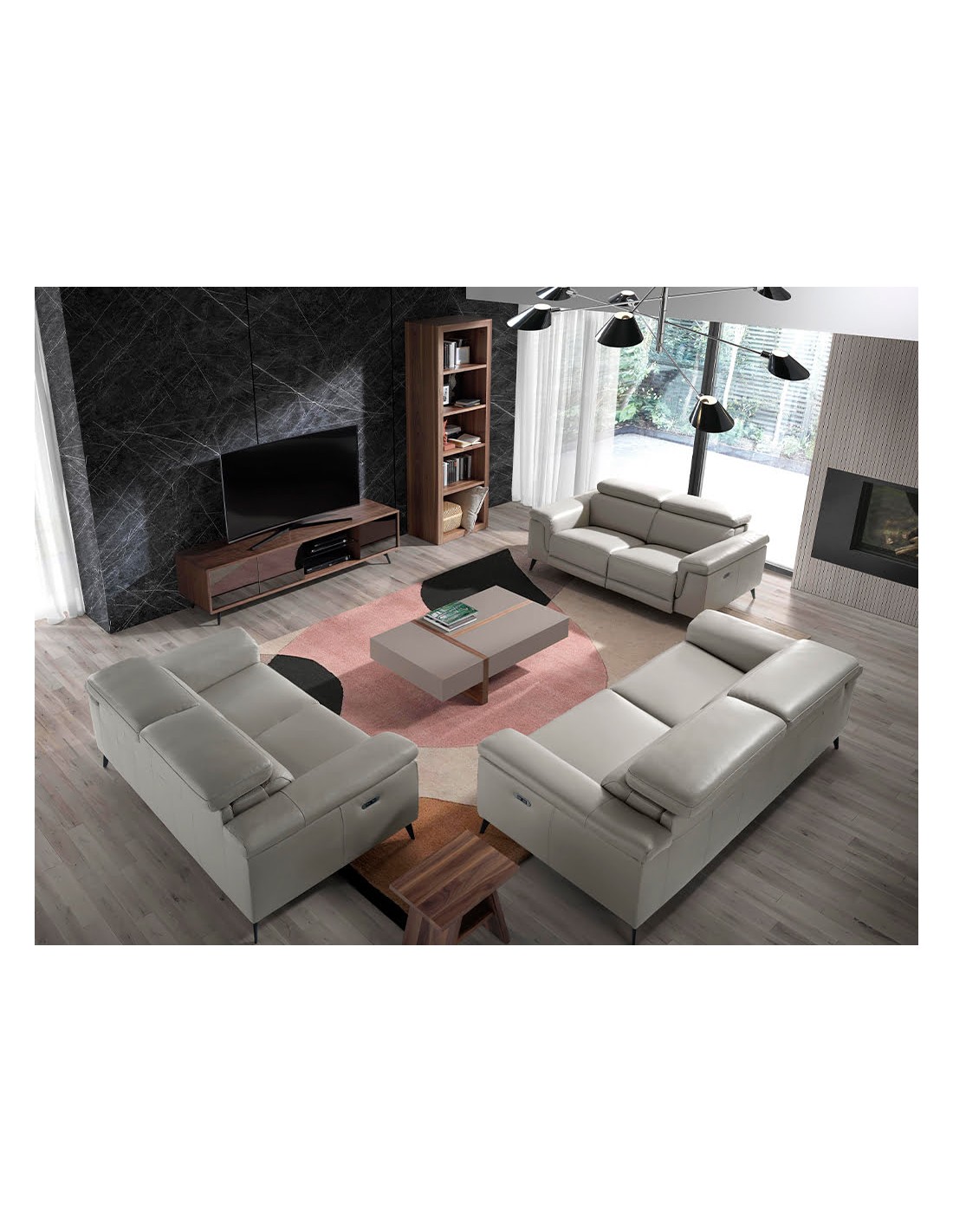 Mueble TV cristal negro efecto espejo, nogal y...