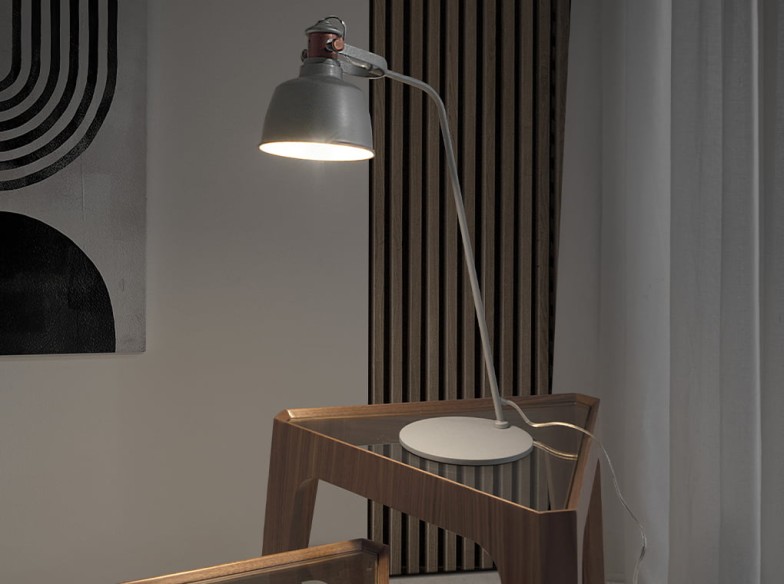 Lámpara de sobremesa acero gris y detalles bronce