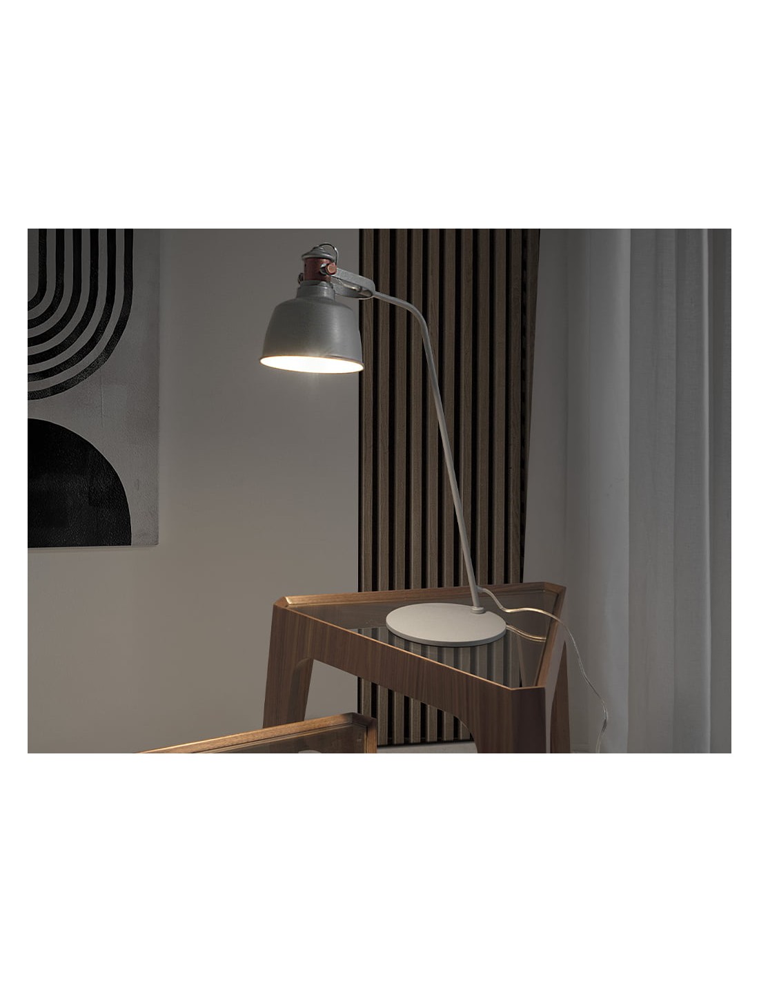 Lámpara de sobremesa acero gris y detalles bronce