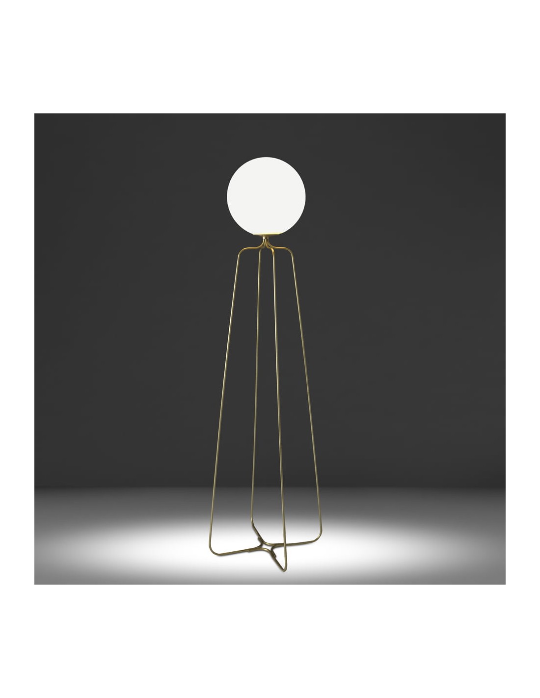 Lámpara de pie acero dorado y cristal blanco