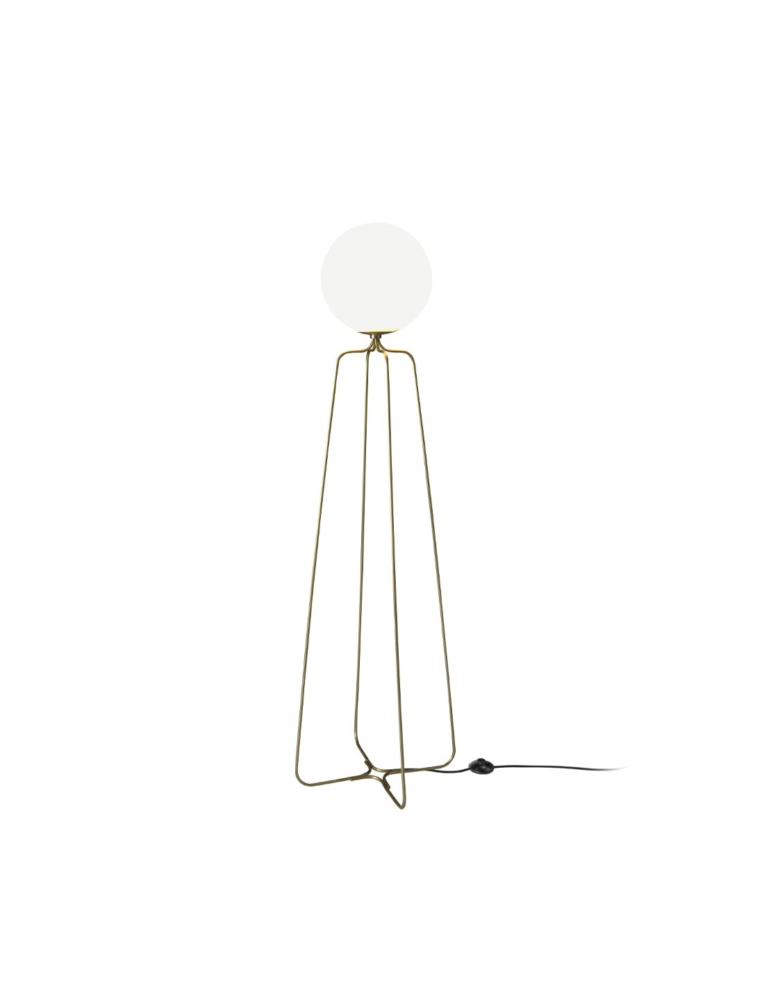 Lámpara de pie acero dorado y cristal blanco