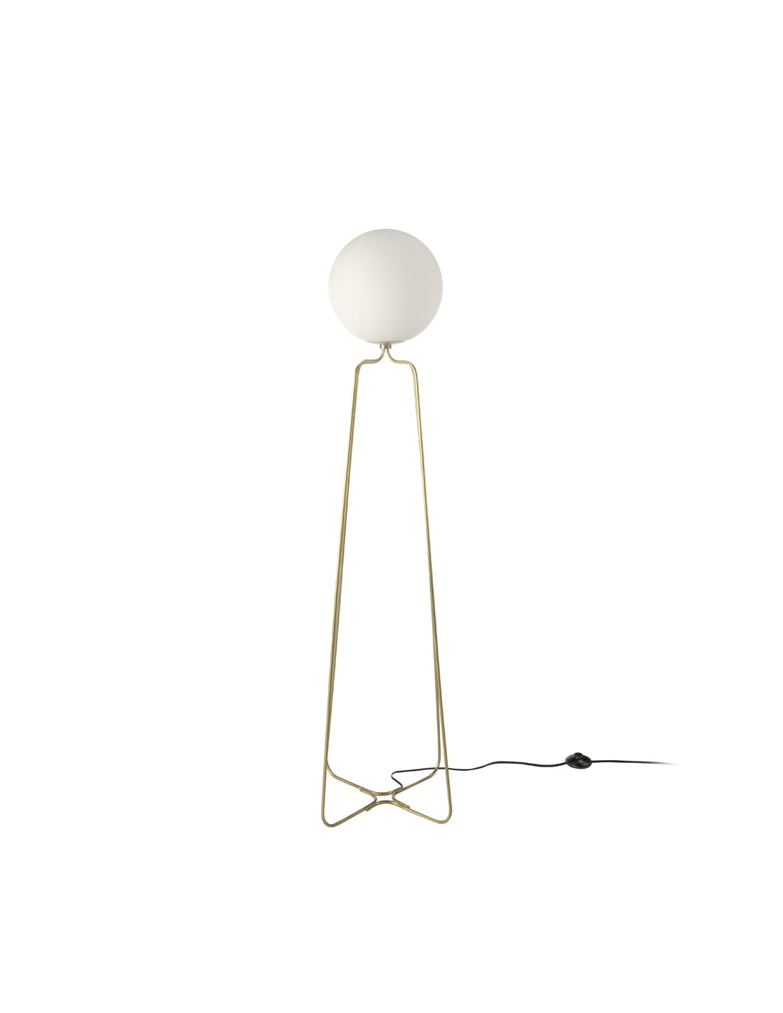 Lámpara de pie acero dorado y cristal blanco