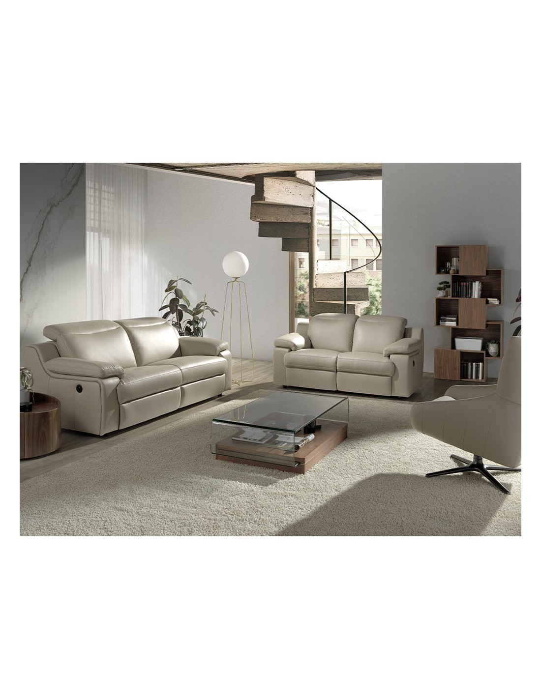 Lámpara de pie acero dorado y cristal blanco