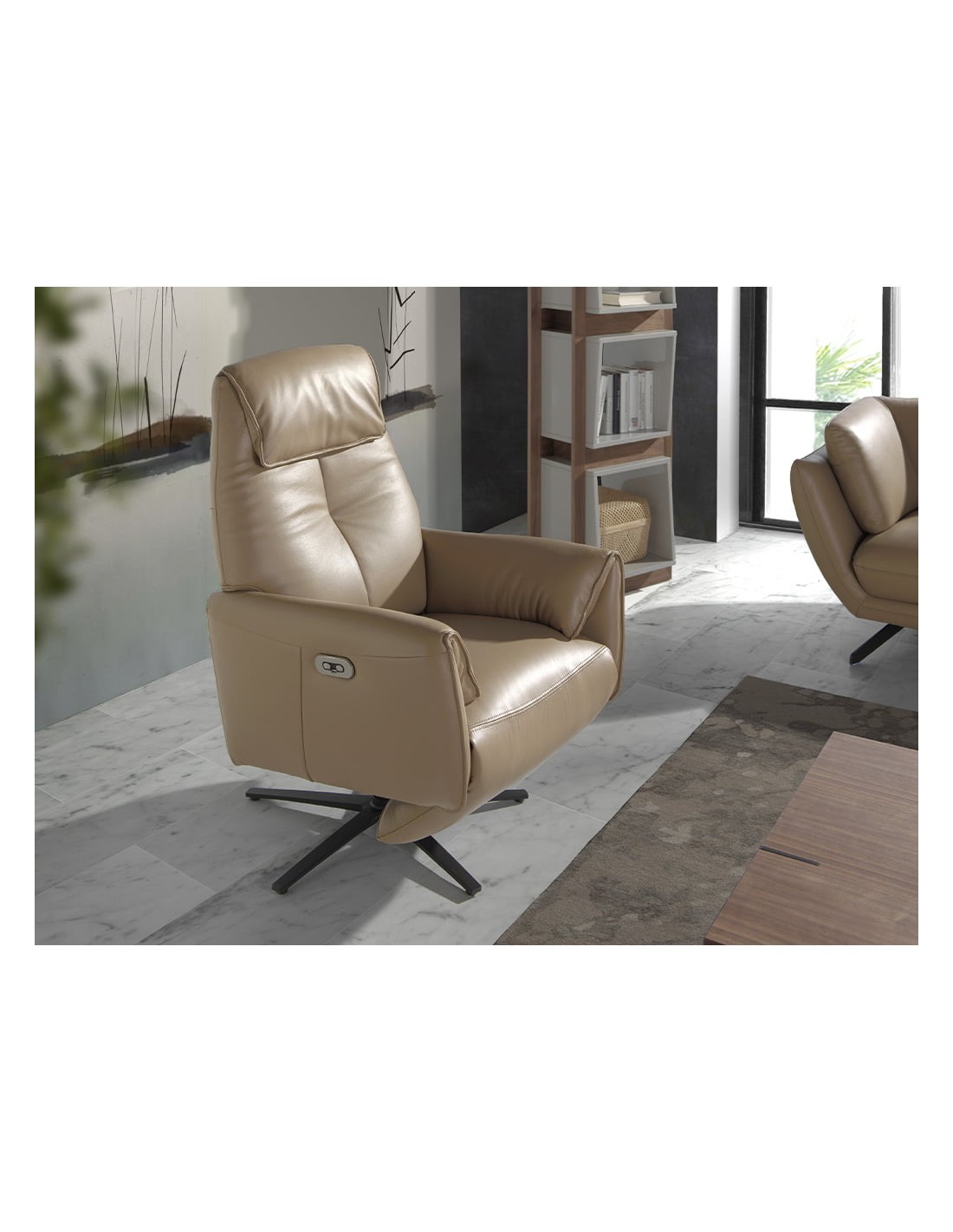 Sillón relax giratorio piel arena