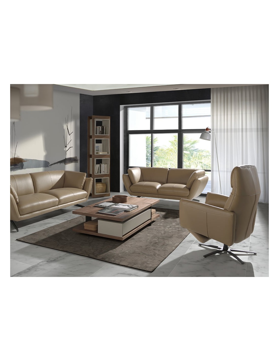 Sillón relax giratorio piel arena