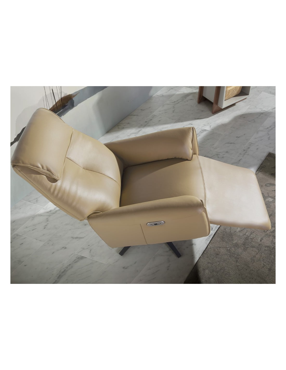 Sillón relax giratorio piel arena