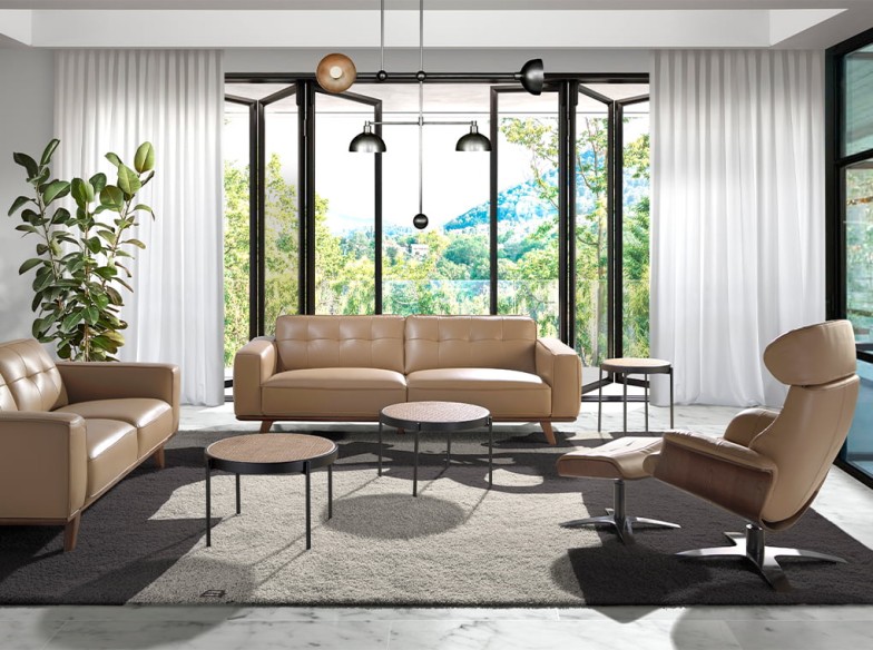 Sillón giratorio reclinable piel arena