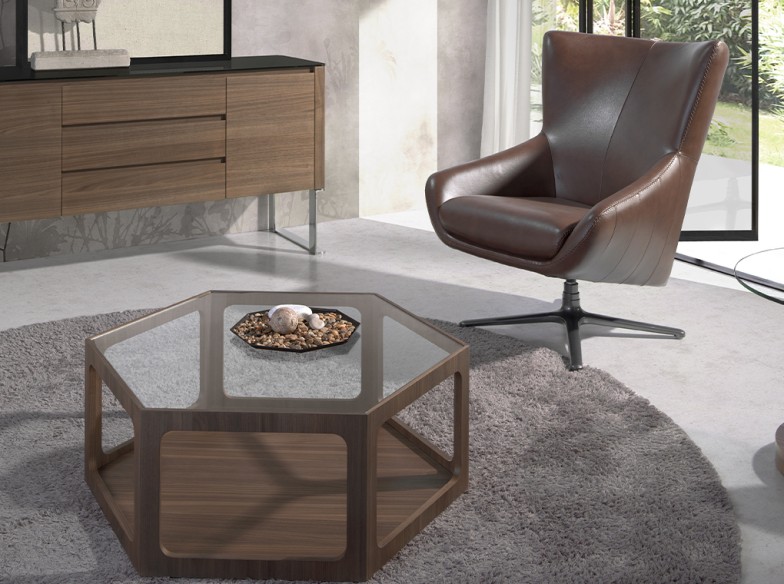 Sillón giratorio piel marrón coñac