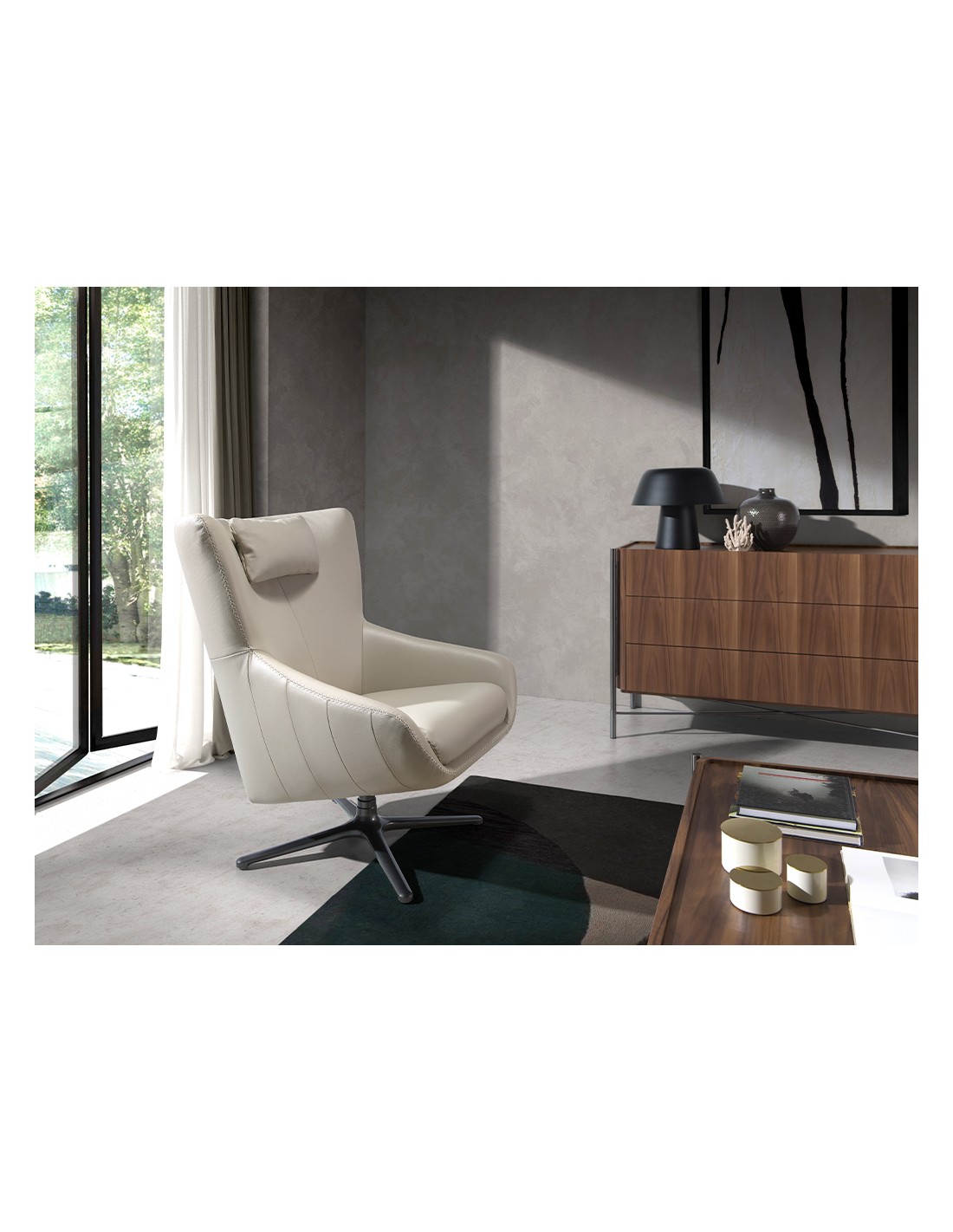 Sillón giratorio piel gris taupe