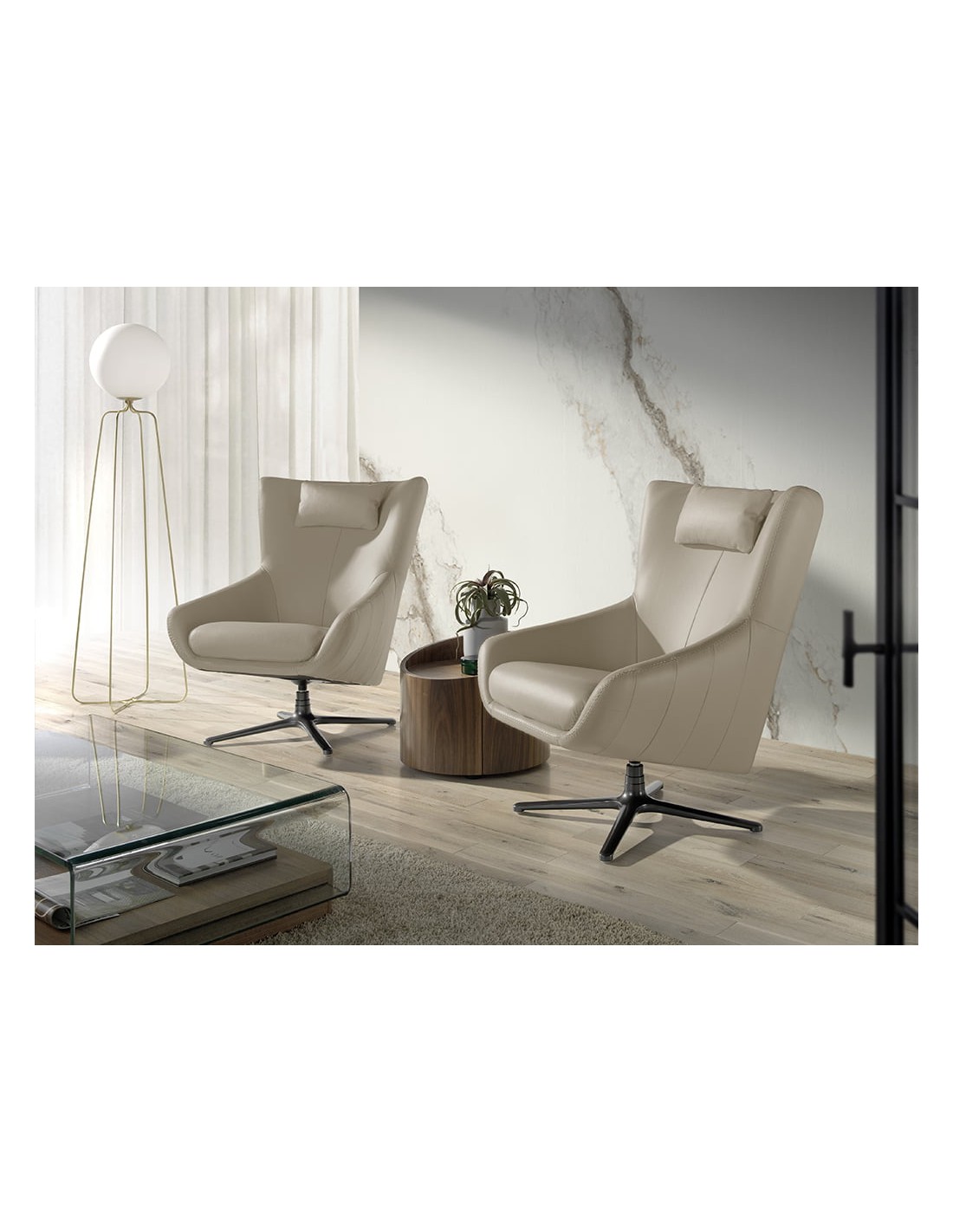 Sillón giratorio piel gris taupe