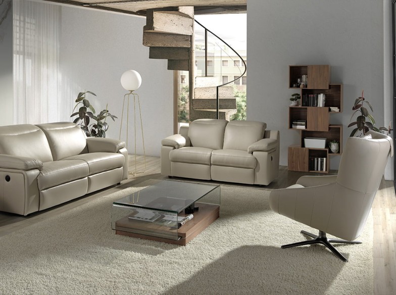 Sillón giratorio piel gris taupe