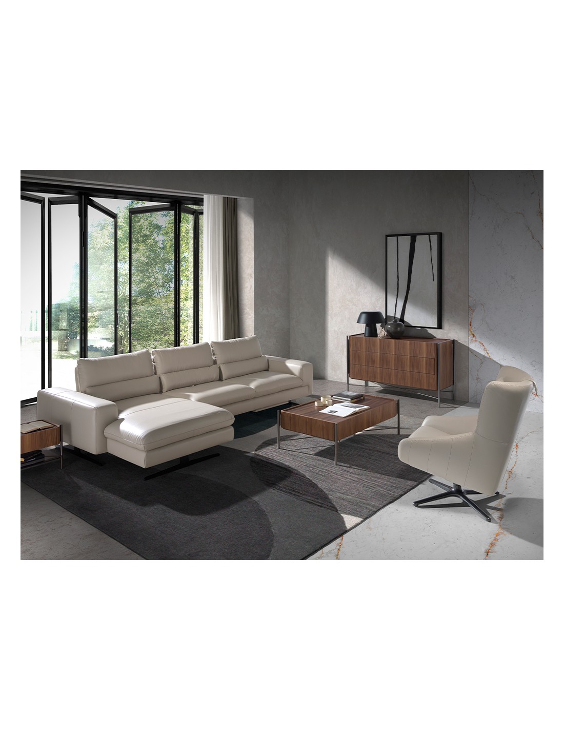 Sillón giratorio piel gris taupe