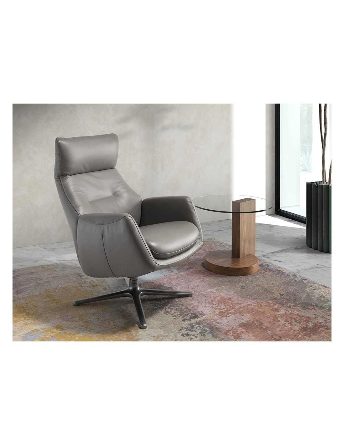 Sillón giratorio reclinable piel gris oscuro