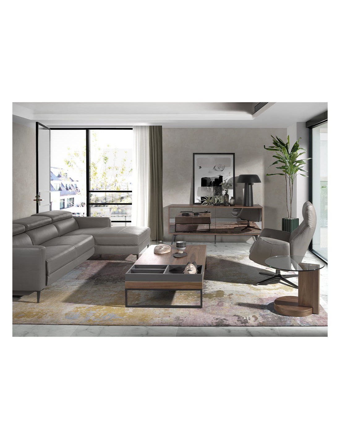 Sillón giratorio reclinable piel gris oscuro