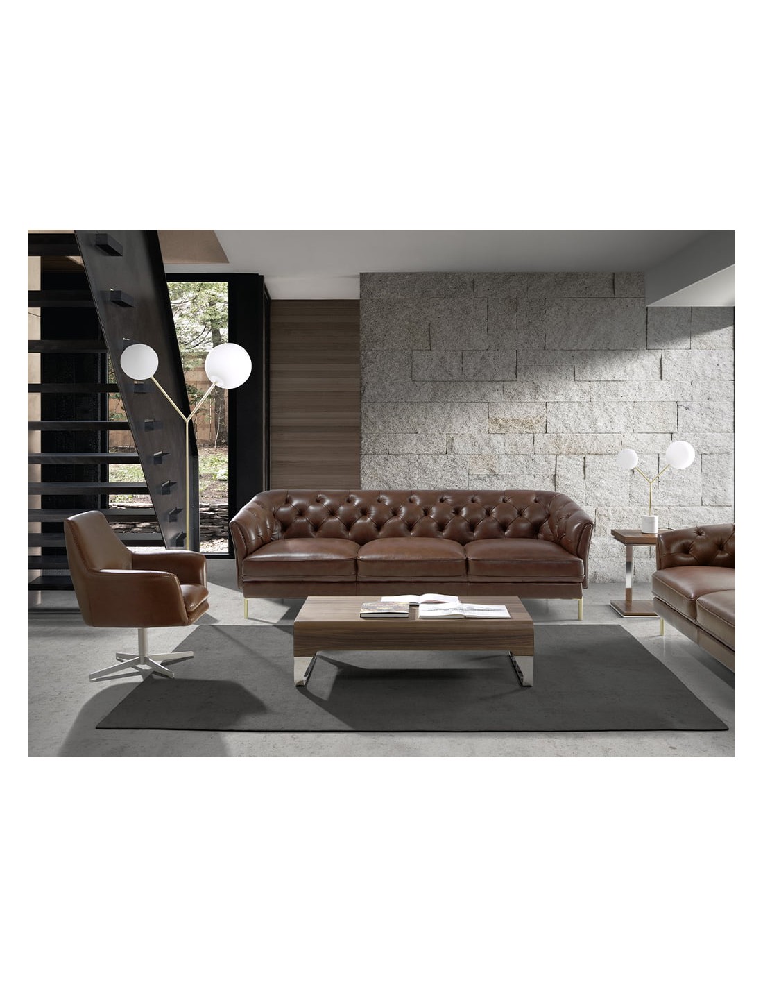 Sillón giratorio piel marrón