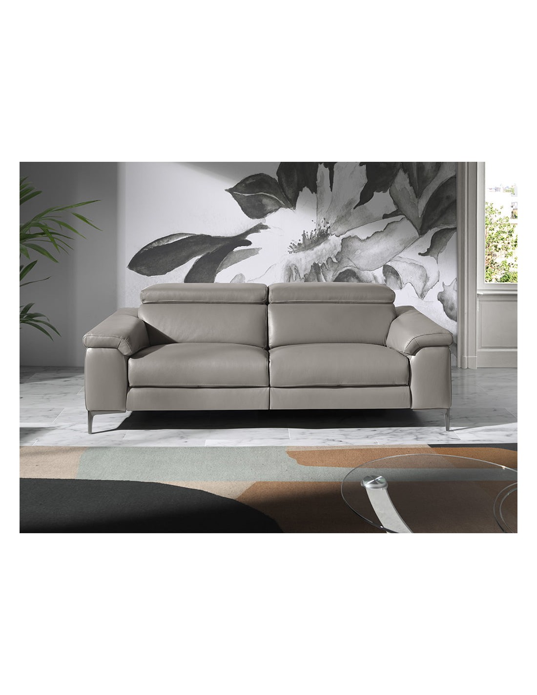 Sofá relax 3 plazas piel gris oscuro