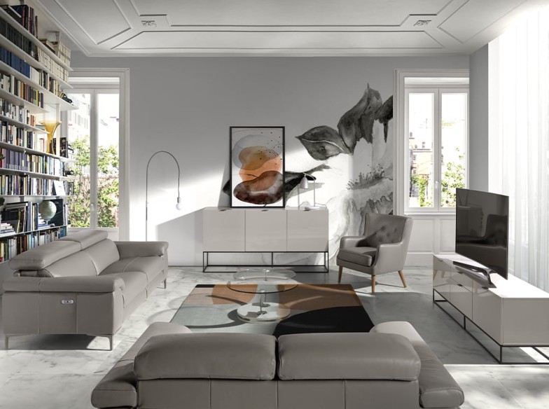 Sofá relax 3 plazas piel gris oscuro