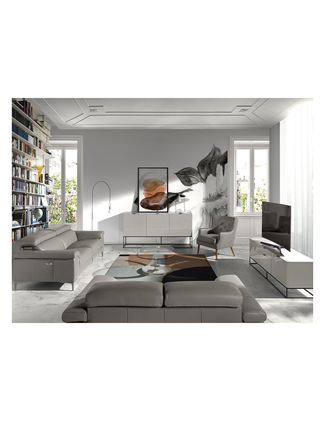 Sofá relax 3 plazas piel gris oscuro