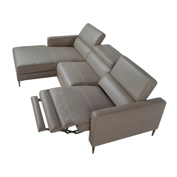 Sofá chaise longue relax izquierda piel gris oscuro