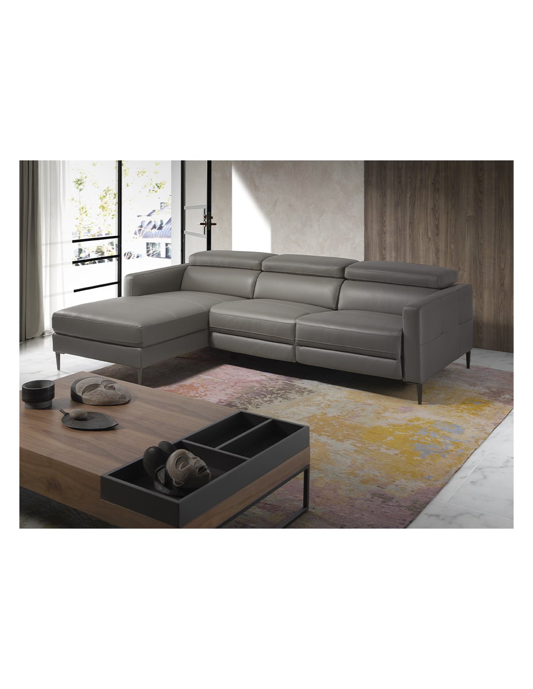 Sofá chaise longue relax izquierda piel gris...