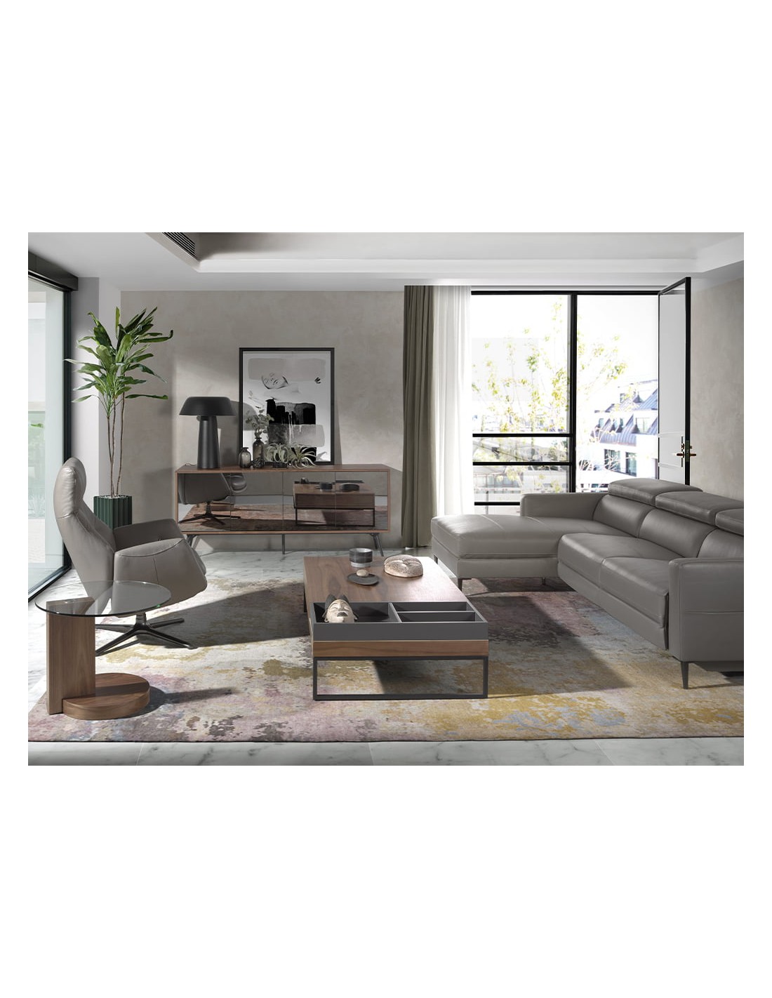 Sofá chaise longue relax izquierda piel gris...