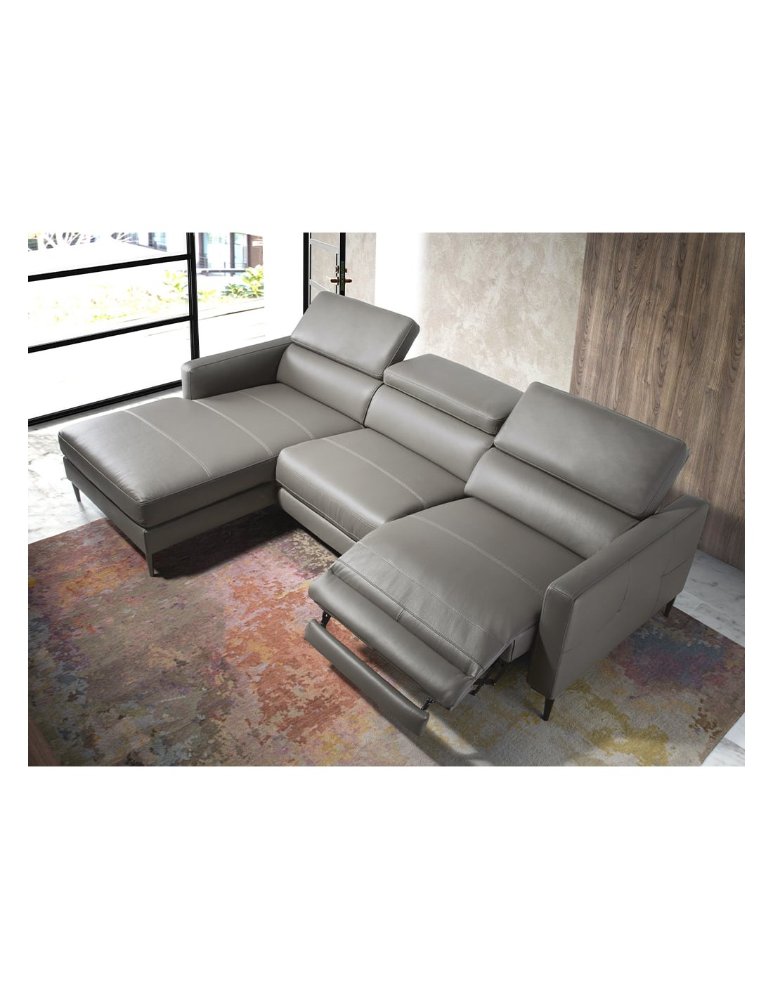 Sofá chaise longue relax izquierda piel gris...