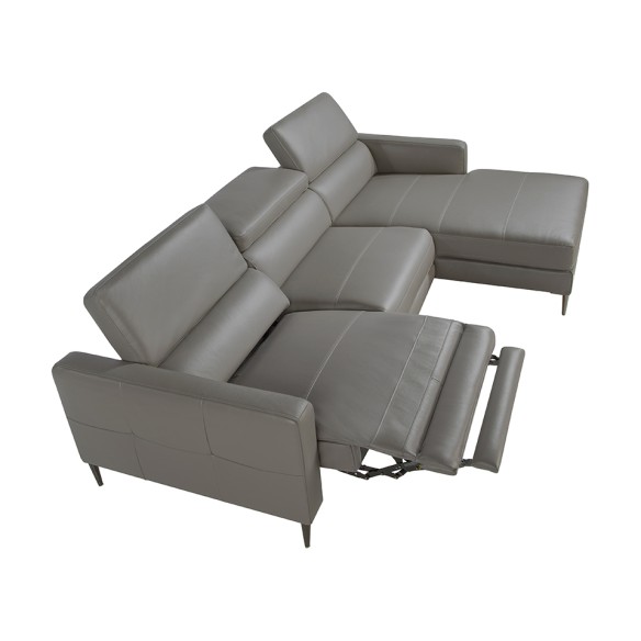 Sofá chaise longue relax derecha piel gris oscuro