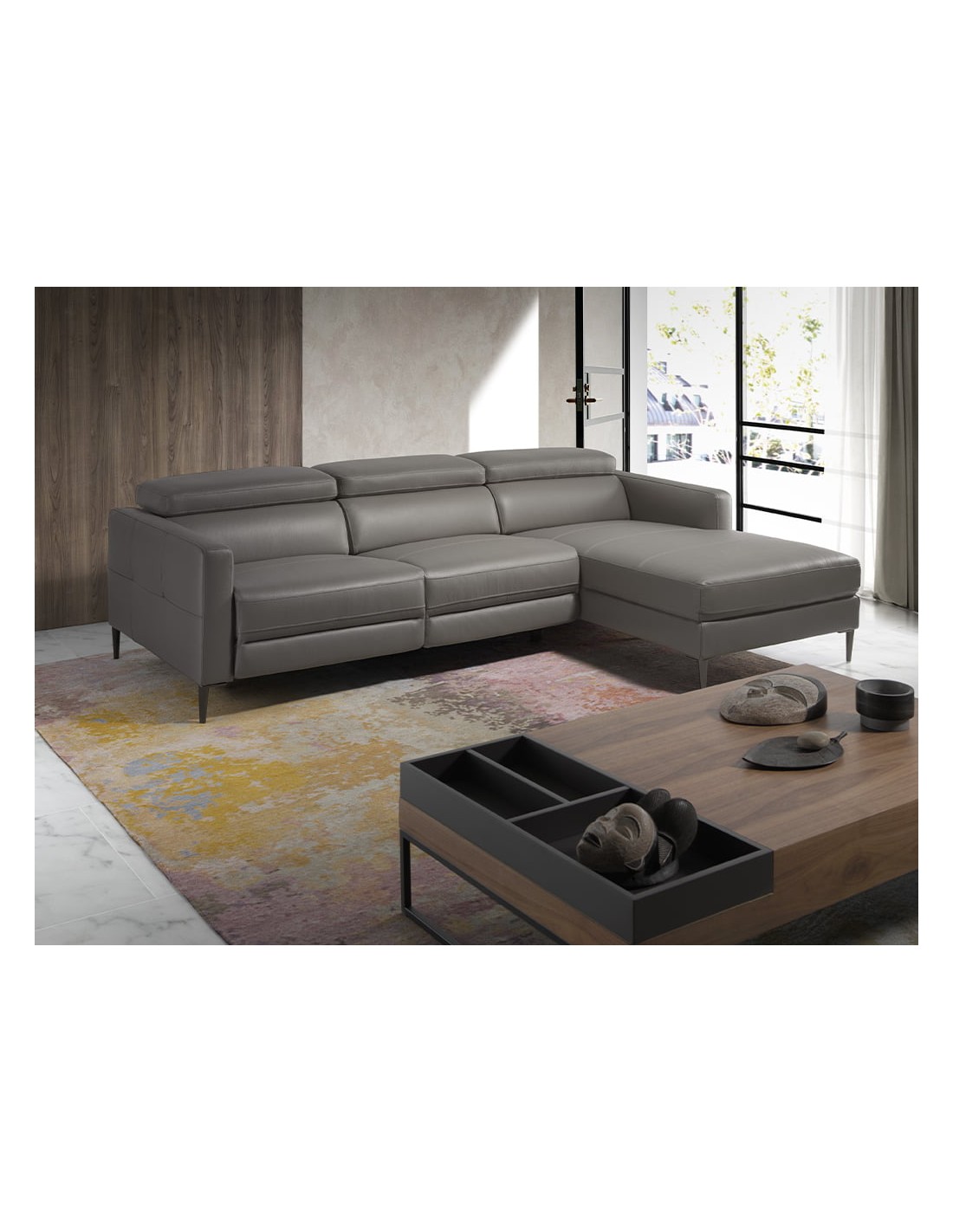 Sofá chaise longue relax derecha piel gris oscuro