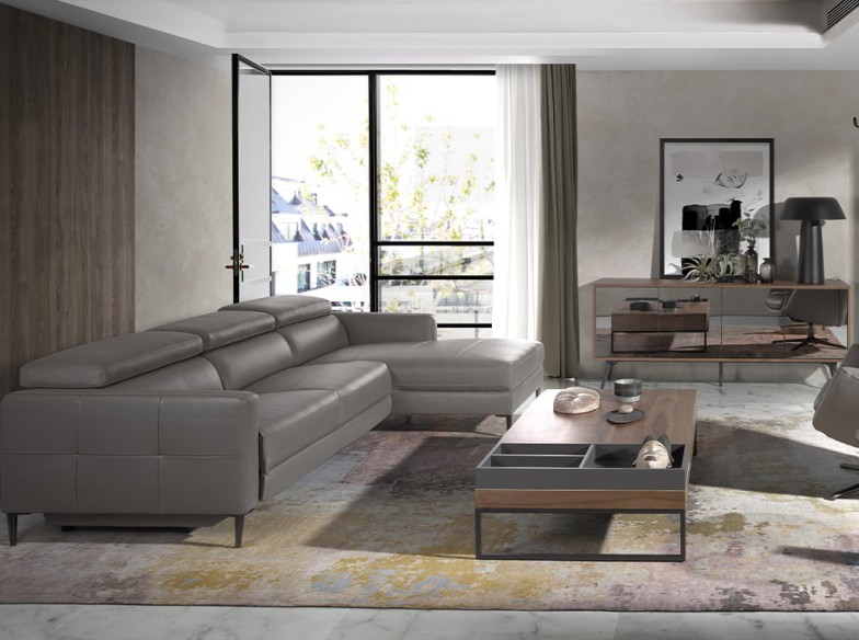 Sofá chaise longue relax derecha piel gris oscuro