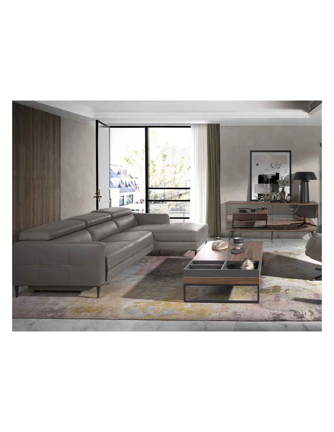 Sofá chaise longue relax derecha piel gris oscuro