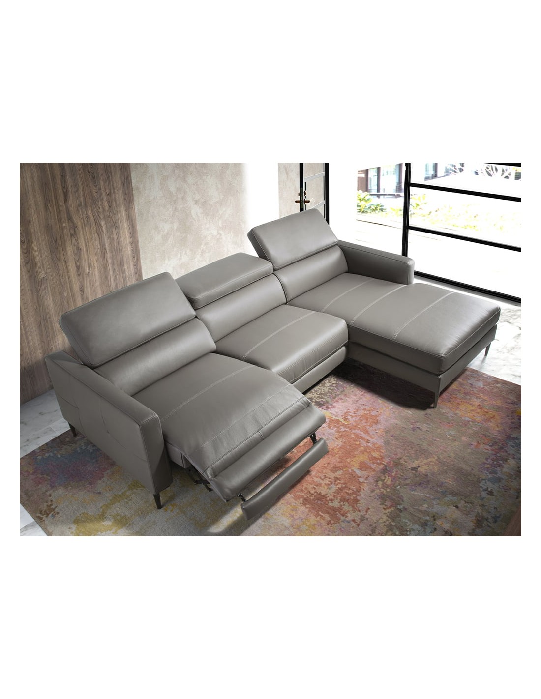 Sofá chaise longue relax derecha piel gris oscuro