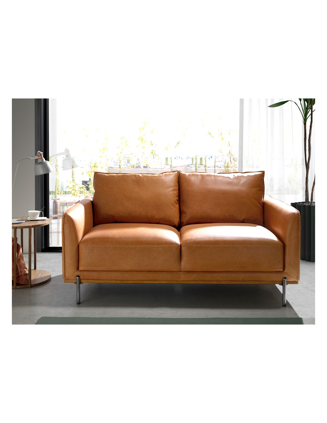 Sofá 2 plazas piel marrón