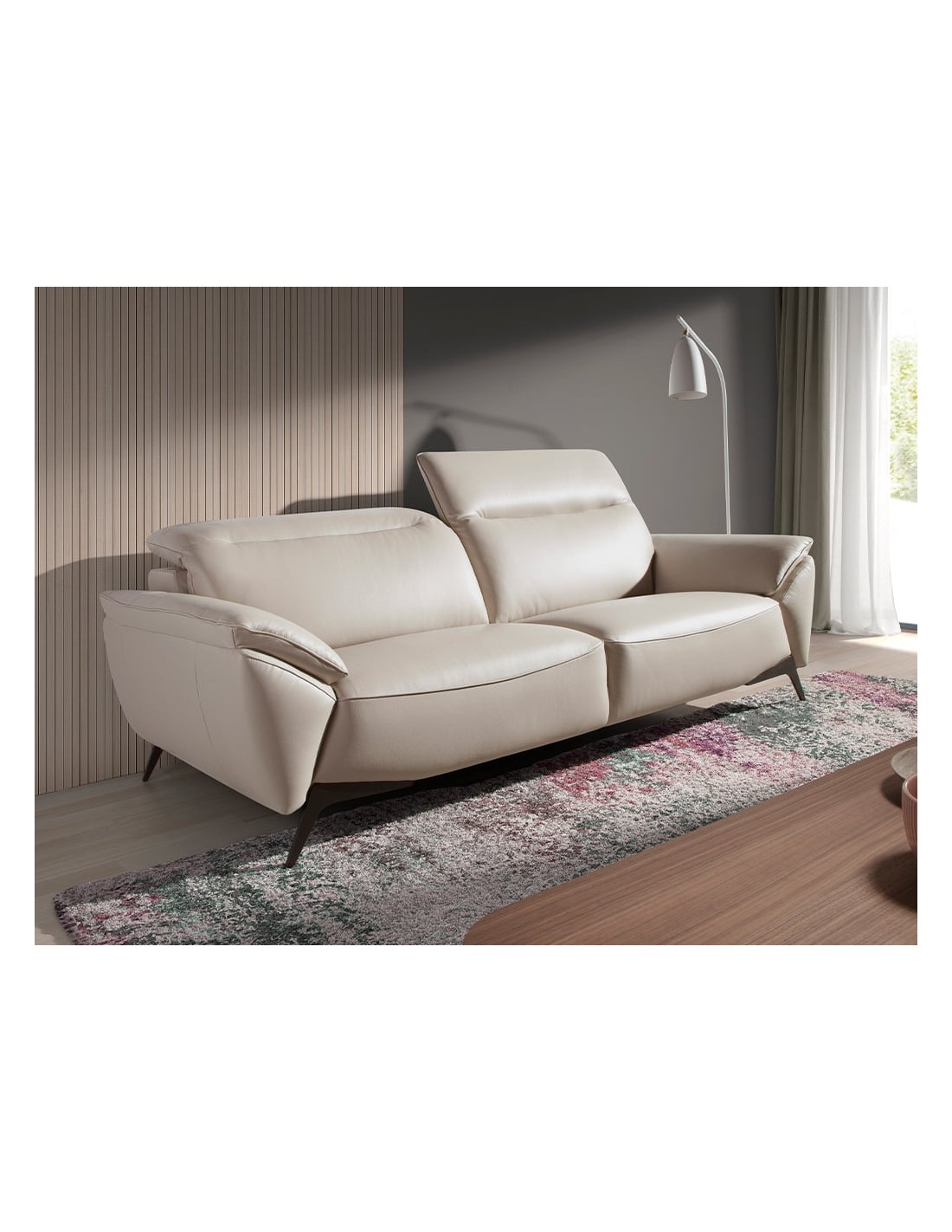 Sofá 3 plazas piel gris taupe