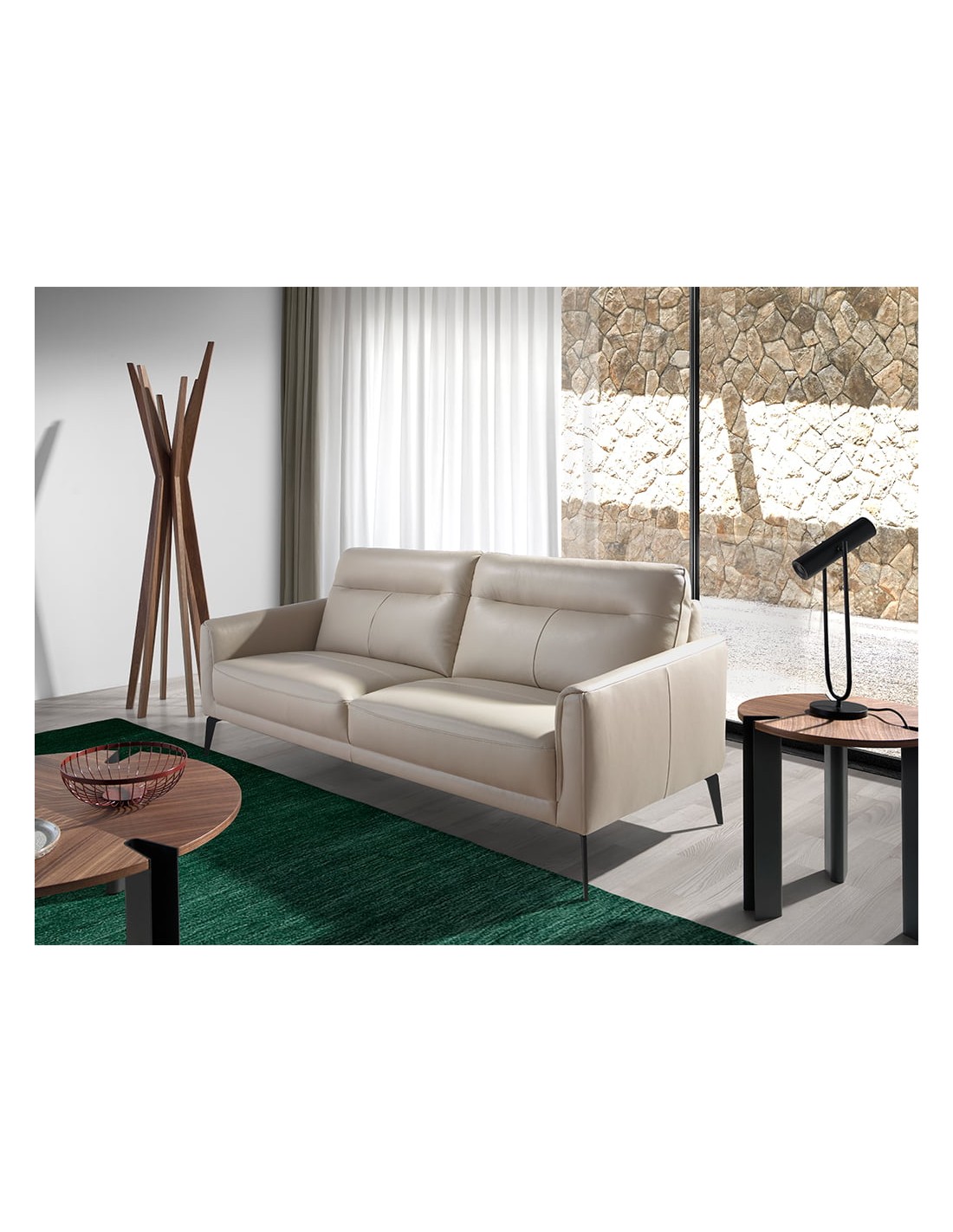 Sofá 3 plazas piel gris taupe