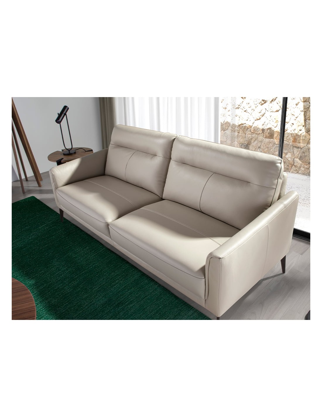 Sofá 3 plazas piel gris taupe