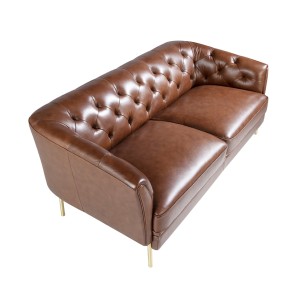 Sofá Chester 2 plazas piel marrón coñac 2