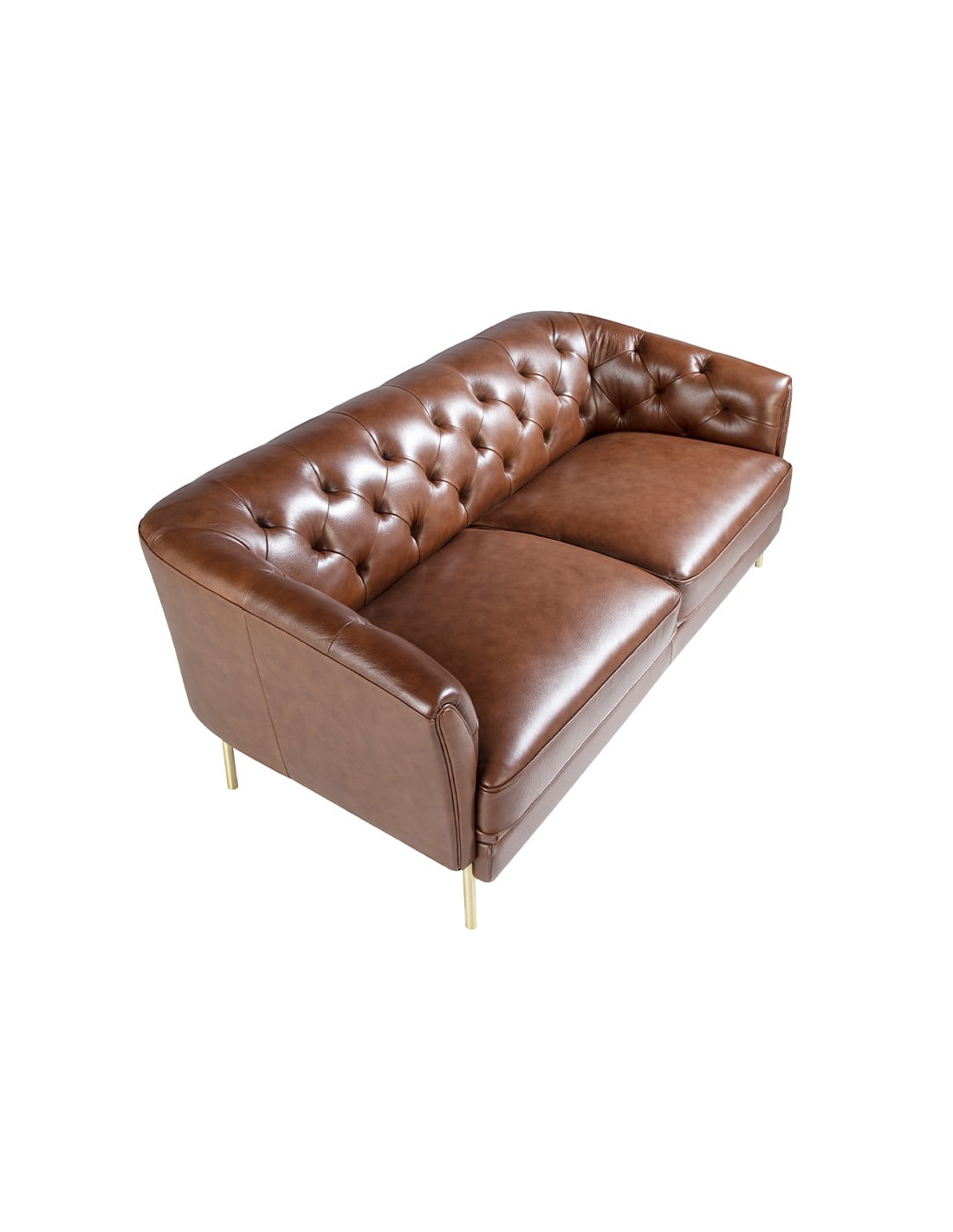 Sofá Chester 2 plazas piel marrón coñac