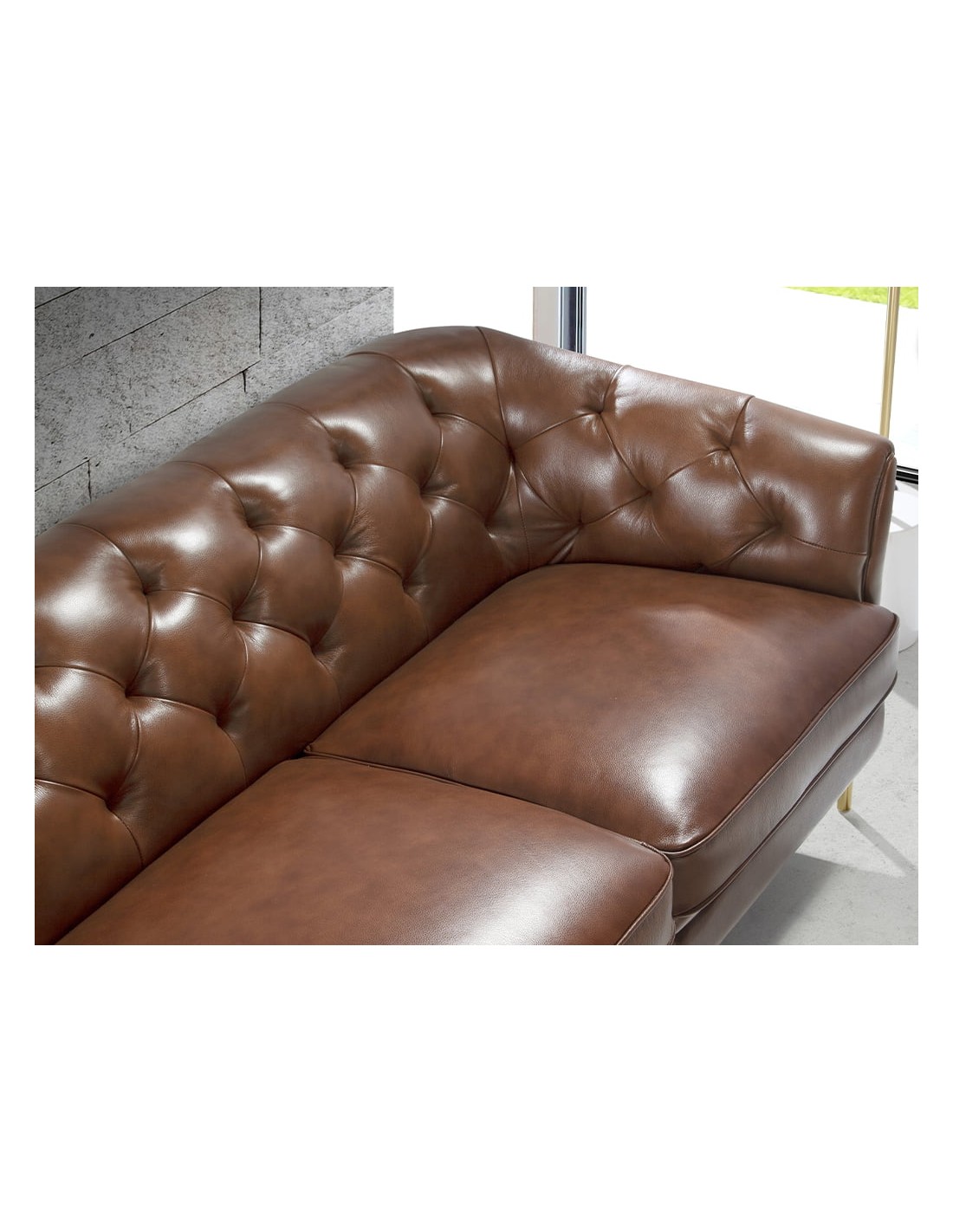 Sofá Chester 2 plazas piel marrón coñac