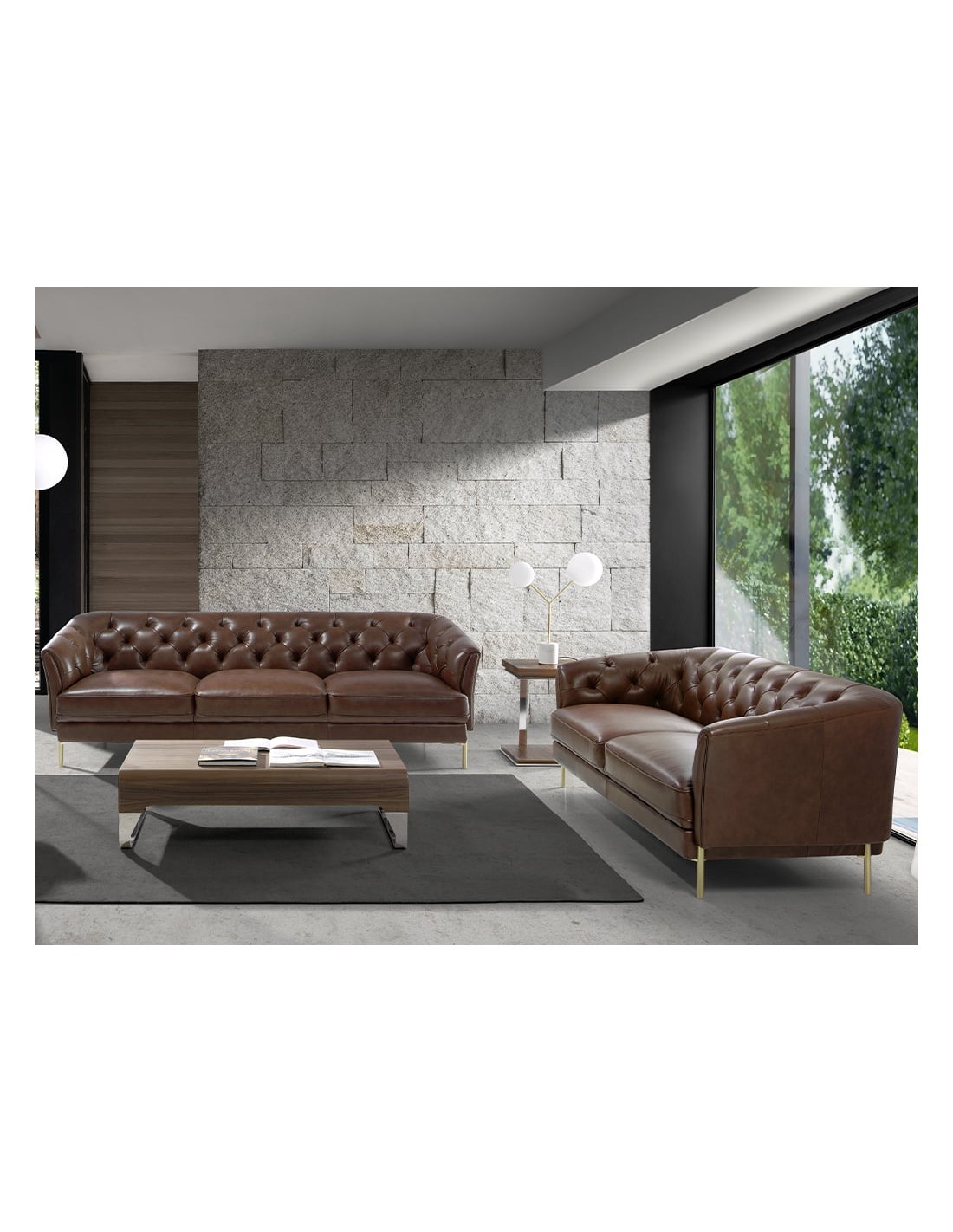 Sofá Chester 2 plazas piel marrón coñac