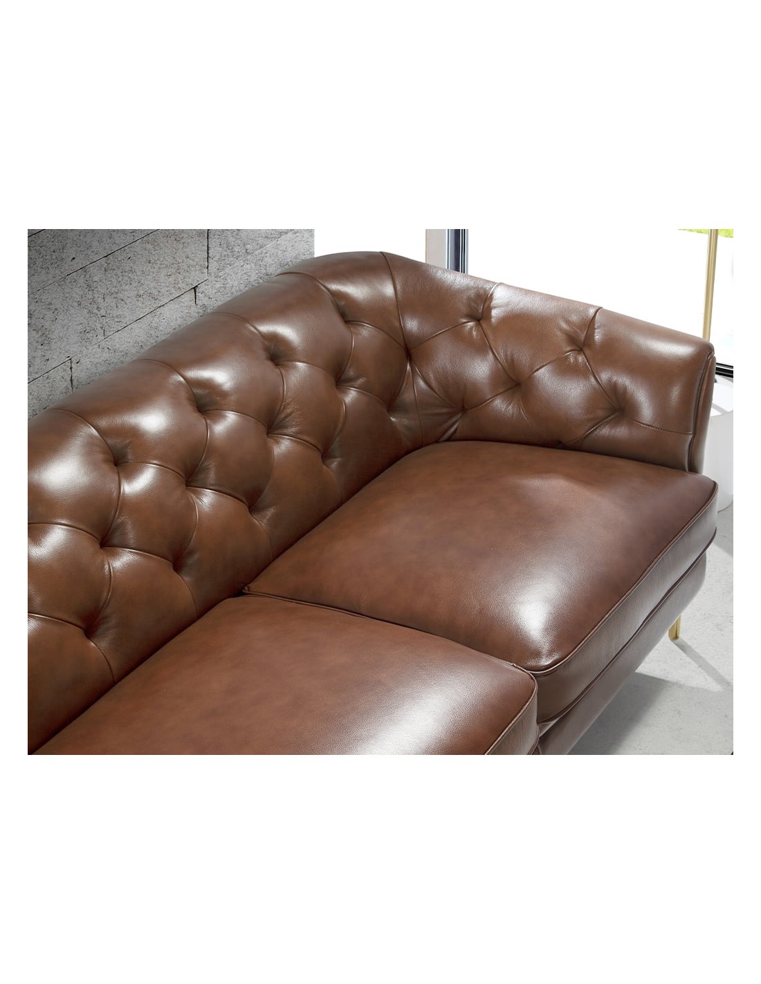 Sofá Chester 3 plazas piel marrón coñac